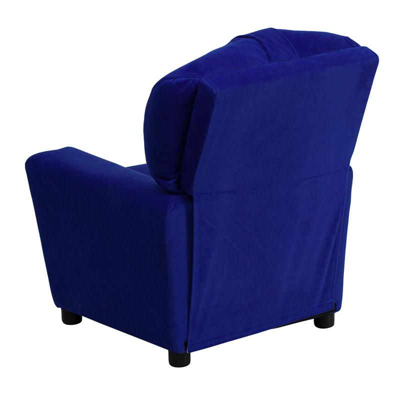 Blue Microfiber Kids Recliner with Cup Holder