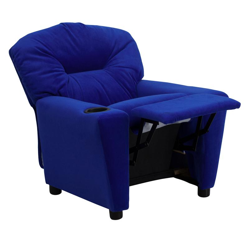 Blue Microfiber Kids Recliner with Cup Holder