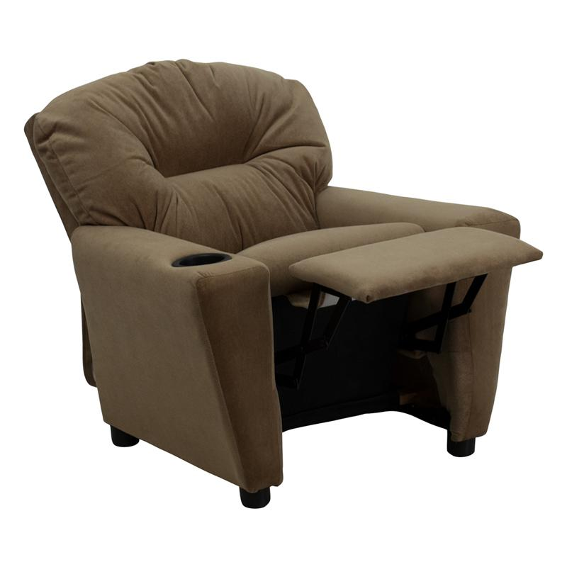 Brown Microfiber Kids Recliner with Cup Holder