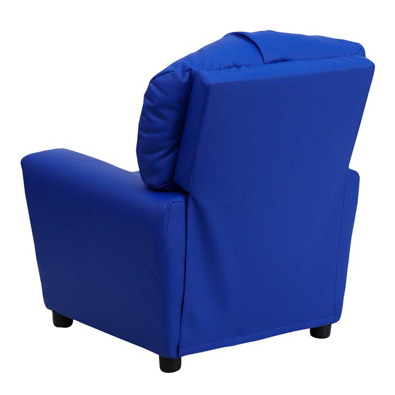 Blue Vinyl Kids Recliner with Cup Holder