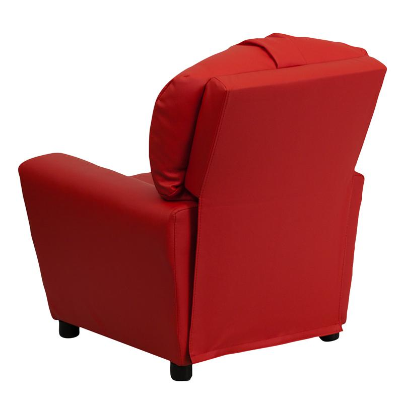 Red Vinyl Kids Recliner with Cup Holder