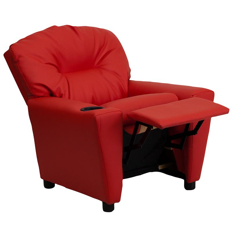 Red Vinyl Kids Recliner with Cup Holder