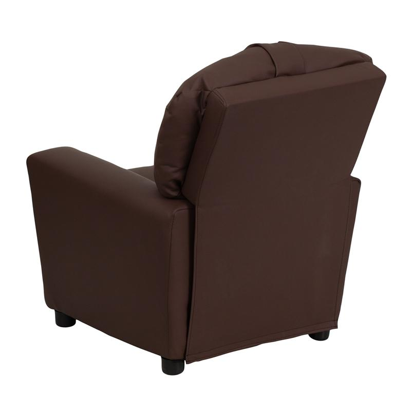 Brown LeatherSoft Kids Recliner with Cup Holder