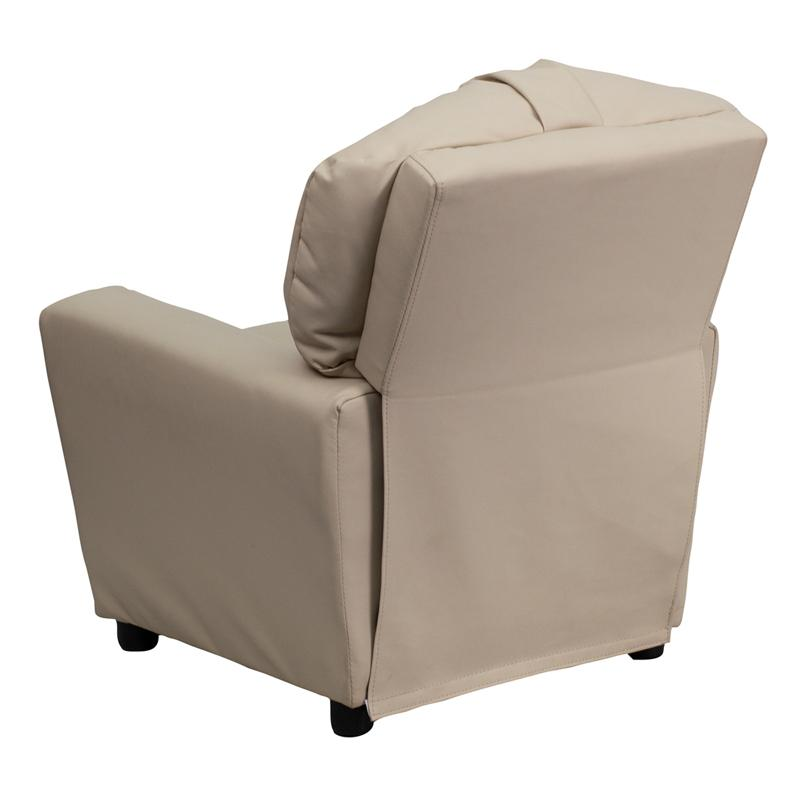 Beige Vinyl Kids Recliner with Cup Holder