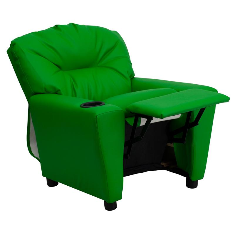 Green Vinyl Kids Recliner with Cup Holder