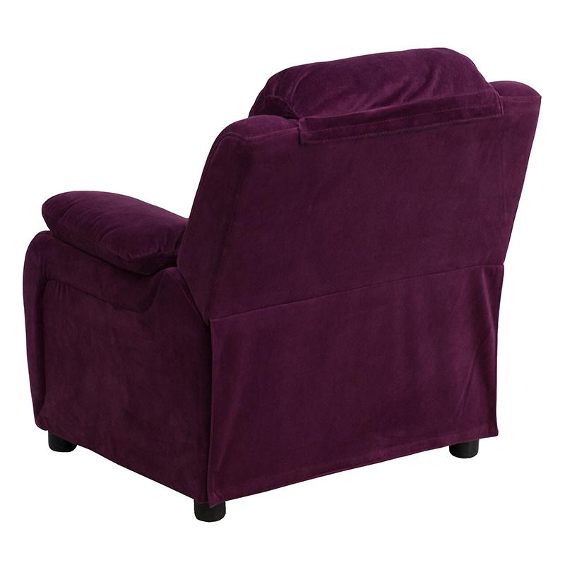 Padded Purple Microfiber Kids Recliner with Storage Arms