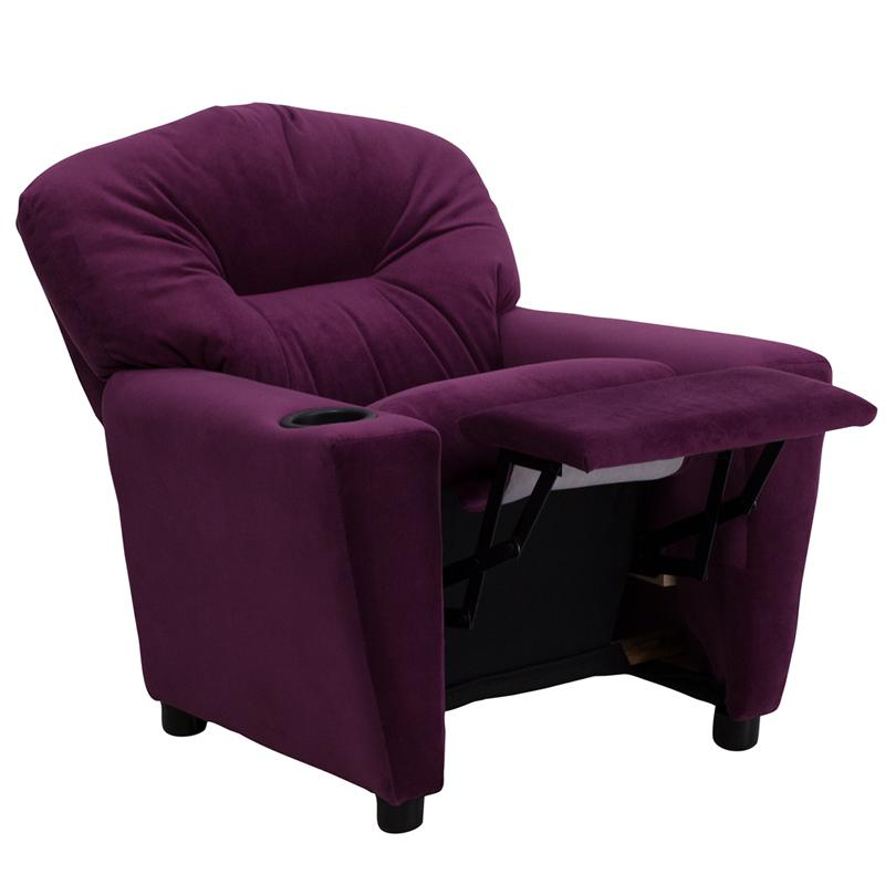 Purple Microfiber Kids Recliner with Cup Holder