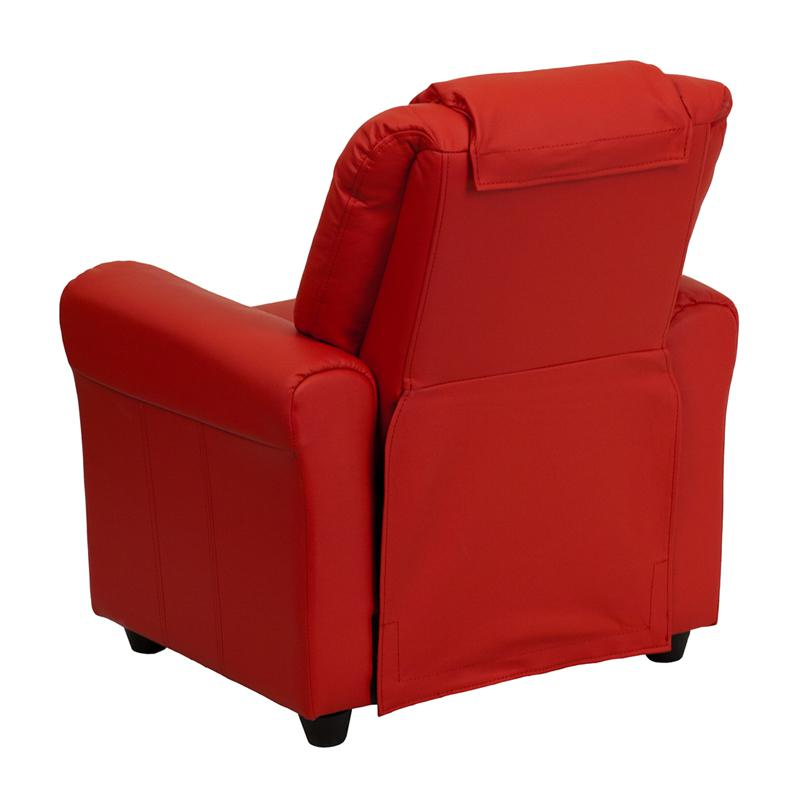 Red Vinyl Kids Recliner with Cup Holder and Headrest