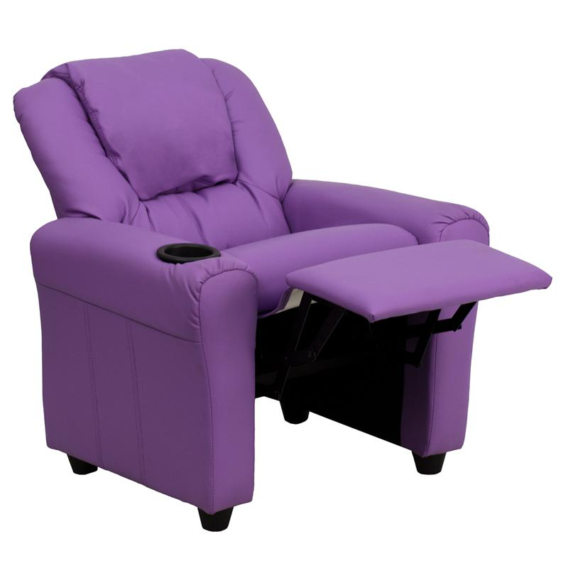 Lavender Vinyl Kids Recliner with Cup Holder and Headrest
