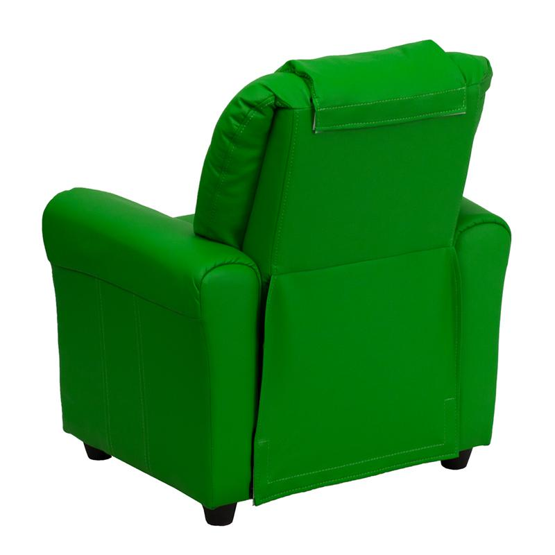 Green Vinyl Kids Recliner with Cup Holder and Headrest