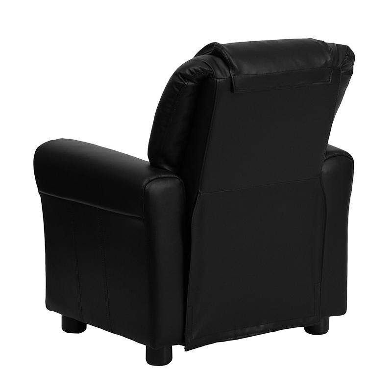 Black LeatherSoft Kids Recliner with Cup Holder and Headrest