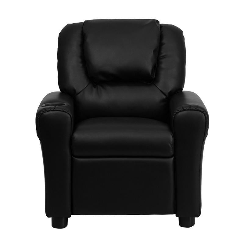 Black LeatherSoft Kids Recliner with Cup Holder and Headrest