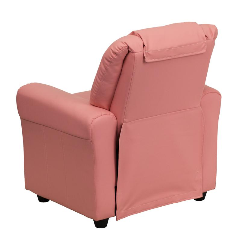 Pink Vinyl Kids Recliner with Cup Holder and Headrest