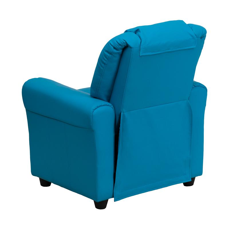 Turquoise Vinyl Kids Recliner with Cup Holder and Headrest