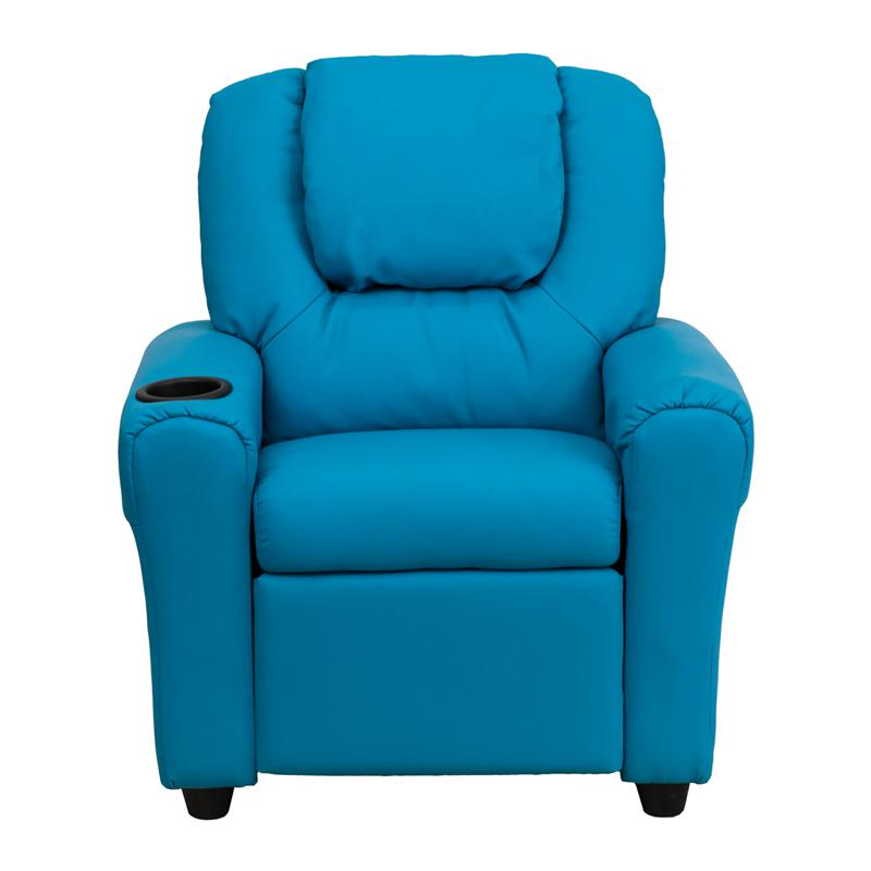 Turquoise Vinyl Kids Recliner with Cup Holder and Headrest