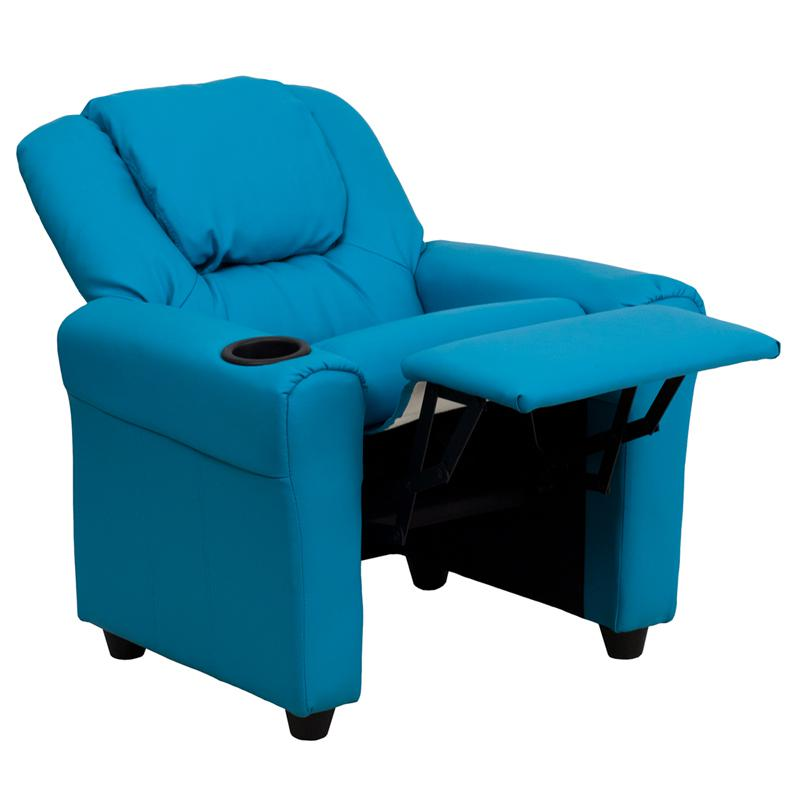Turquoise Vinyl Kids Recliner with Cup Holder and Headrest