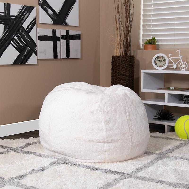 White Furry Refillable Bean Bag Chair for Kids and Teens