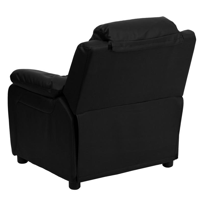Padded Black LeatherSoft Kids Recliner with Storage Arms