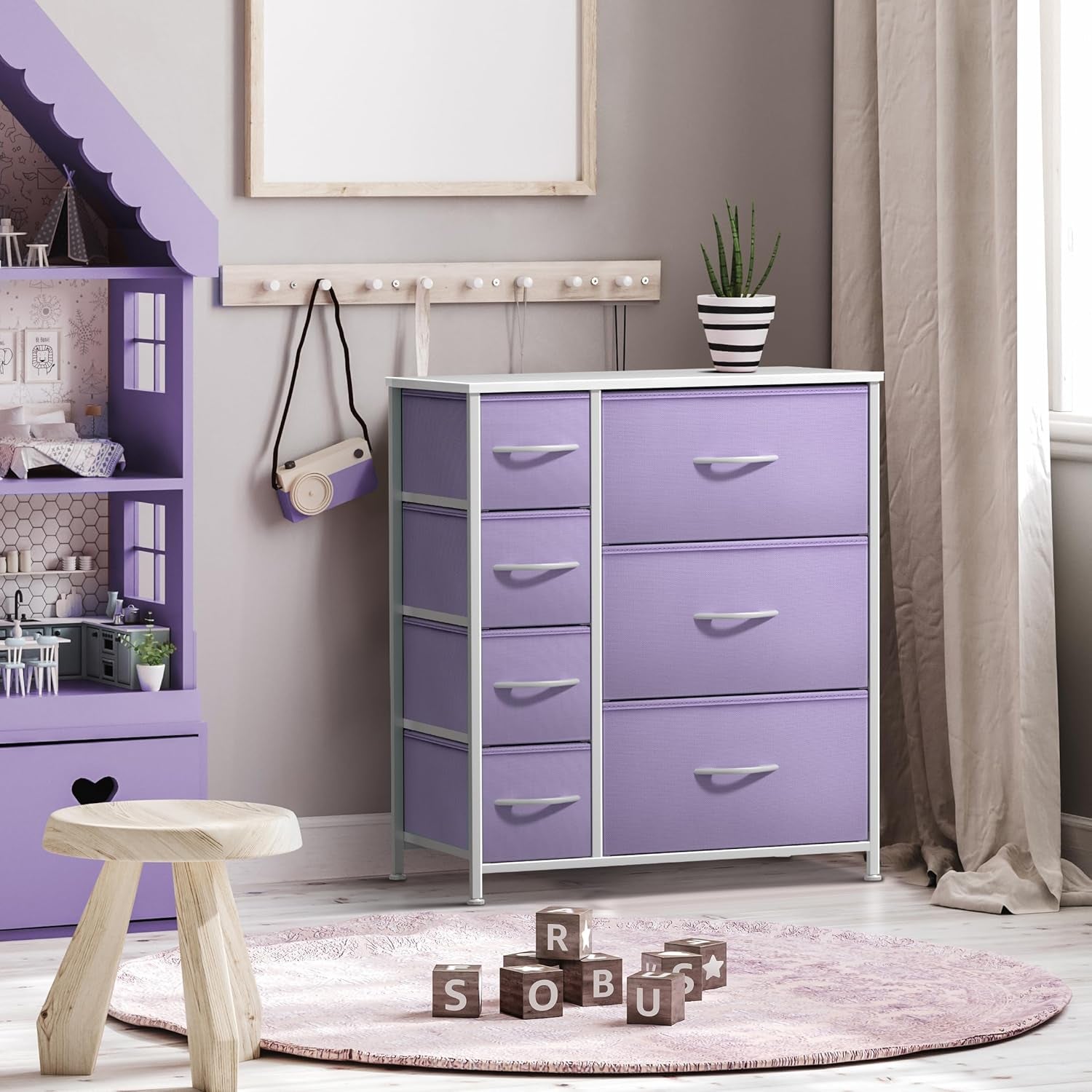Kids Dresser with 7 Fabric Drawers - Purple