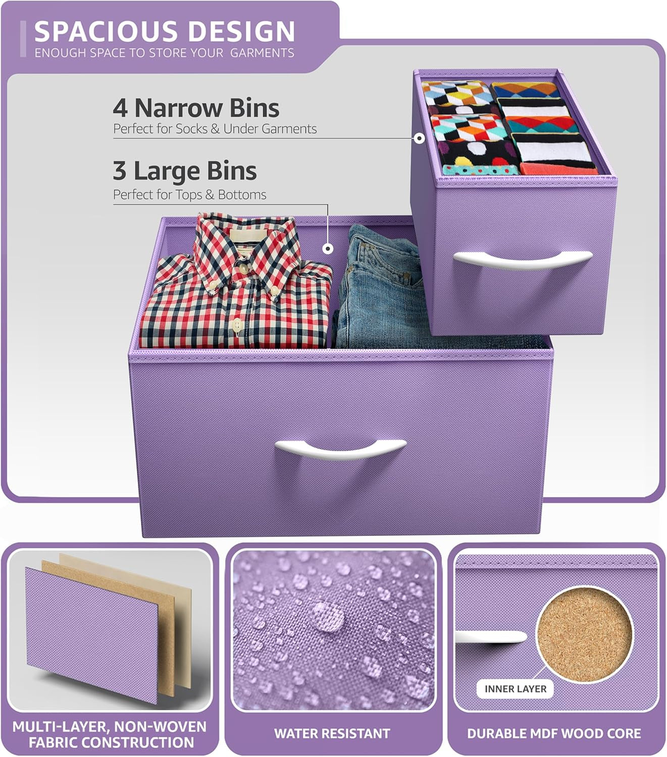 Kids Dresser with 7 Fabric Drawers - Purple