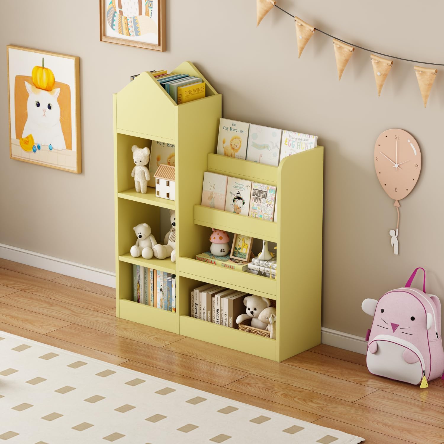 Kids Bookshelf & Toy Storage Organizer - Yellow