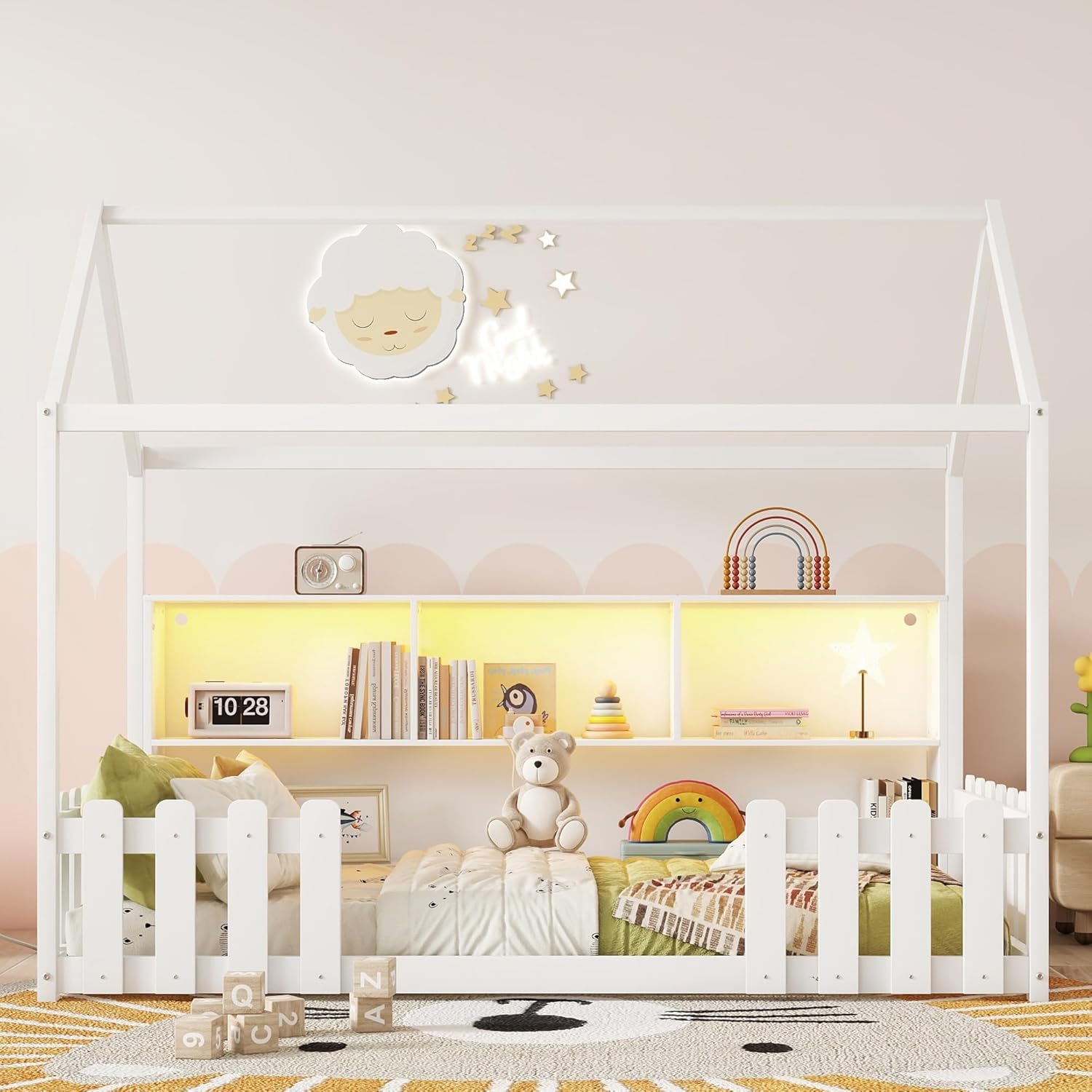White House-Style Wooden Bed for Kids