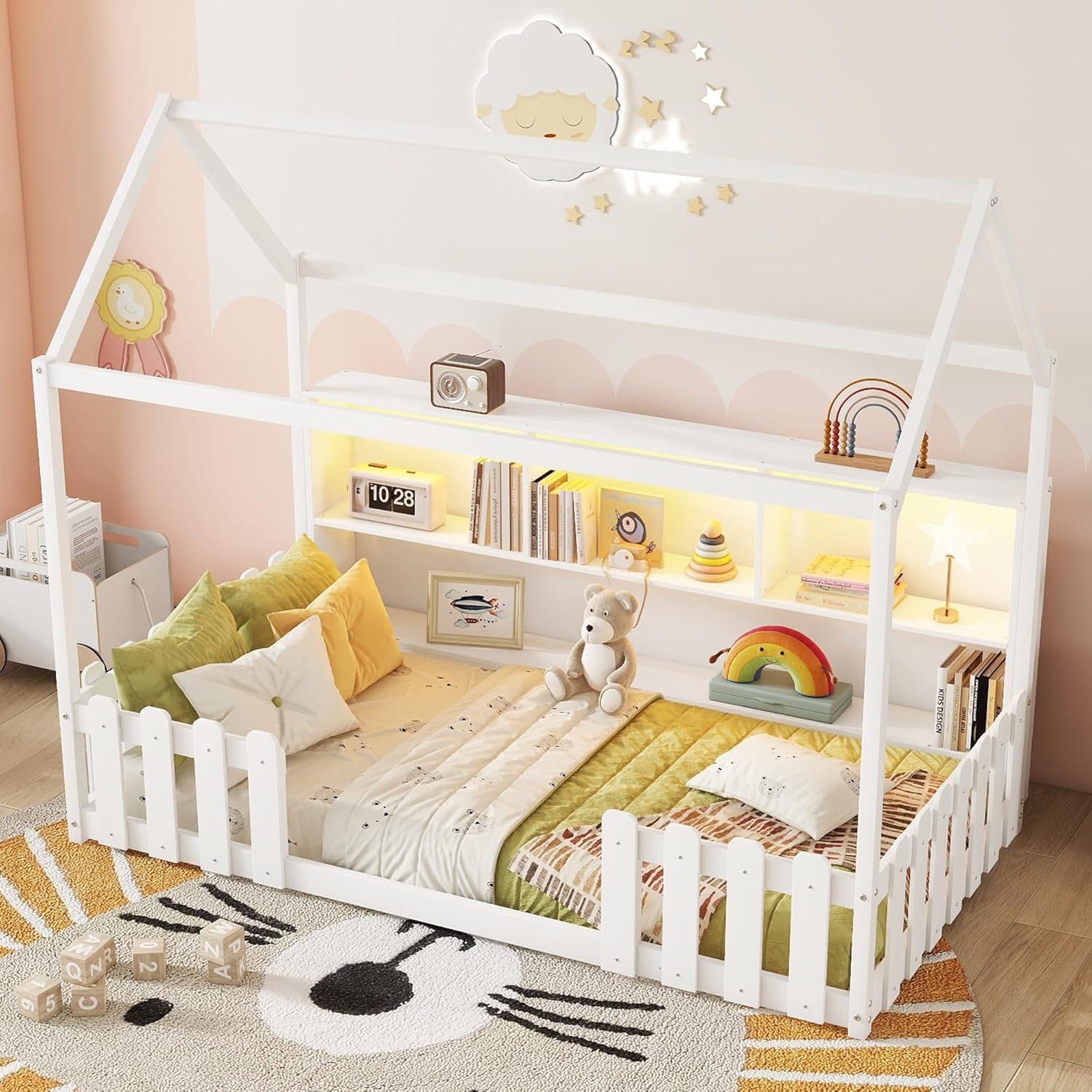White House-Style Wooden Bed for Kids