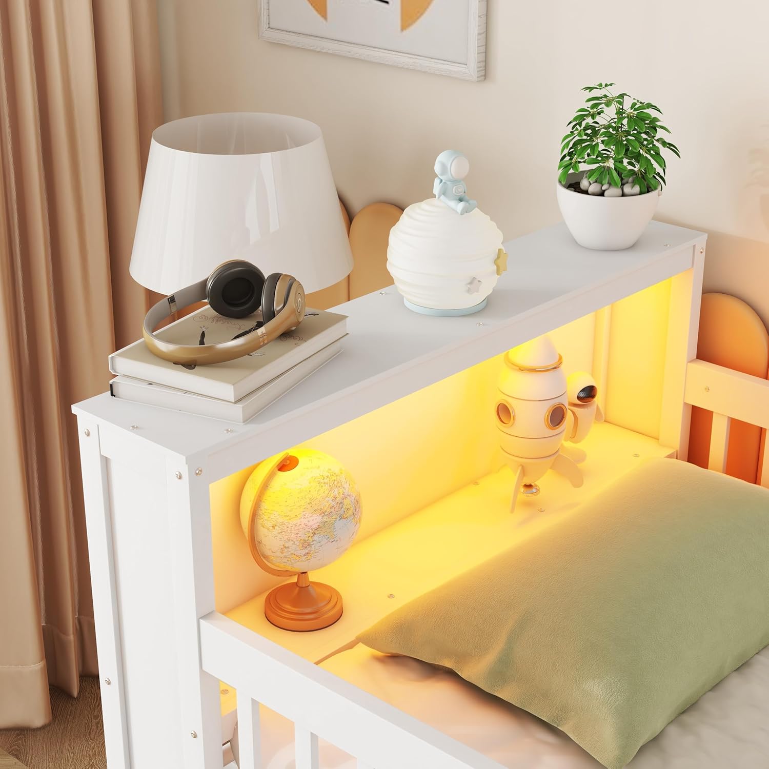 Kids Loft Bed with Bookshelf and Storage Space