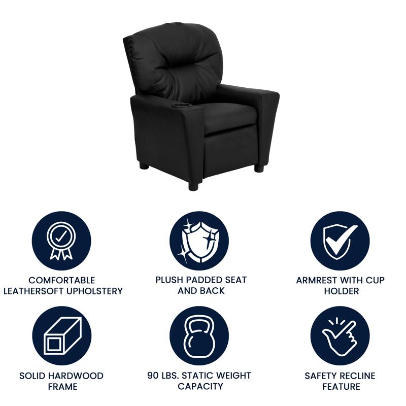 Black LeatherSoft Kids Recliner with Cup Holder