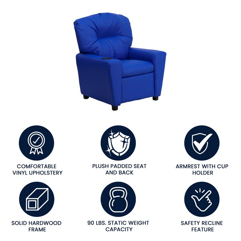 Blue Vinyl Kids Recliner with Cup Holder