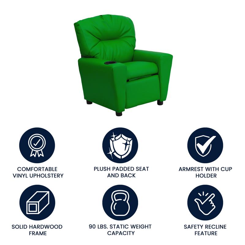 Green Vinyl Kids Recliner with Cup Holder