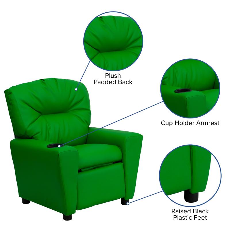 Green Vinyl Kids Recliner with Cup Holder
