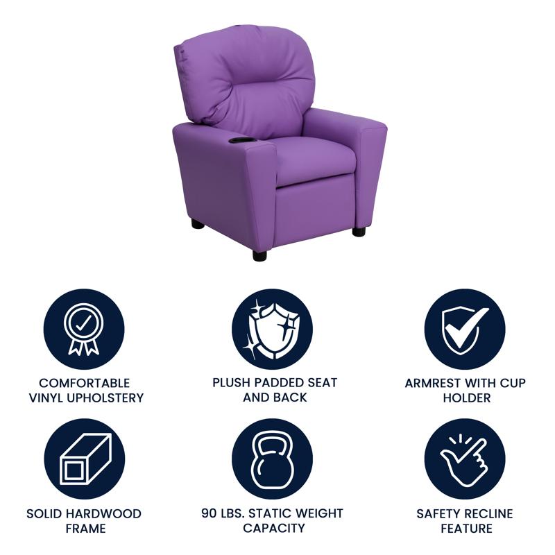 Lavender Vinyl Kids Recliner with Cup Holder