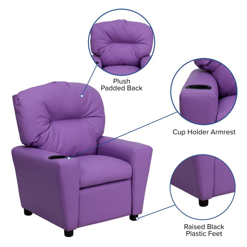 Lavender Vinyl Kids Recliner with Cup Holder