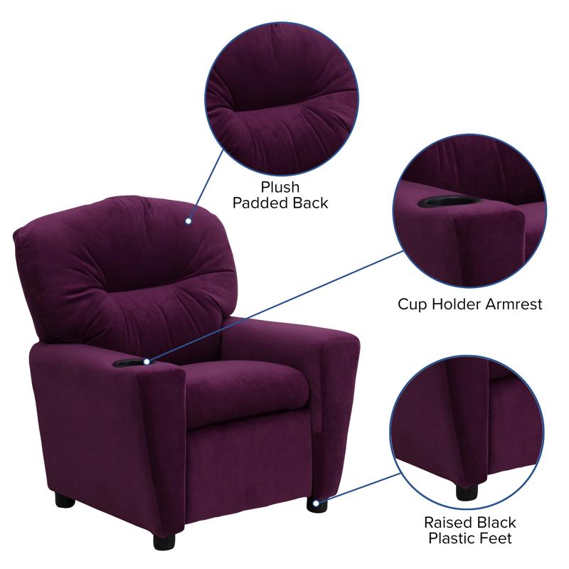 Purple Microfiber Kids Recliner with Cup Holder