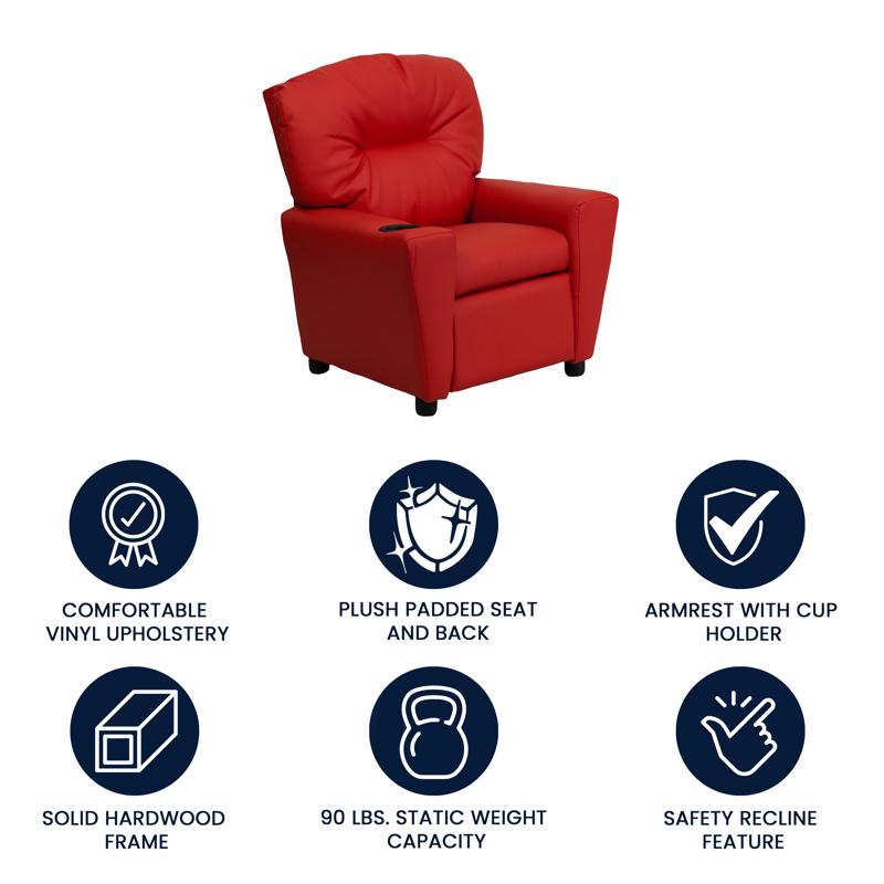 Red Vinyl Kids Recliner with Cup Holder