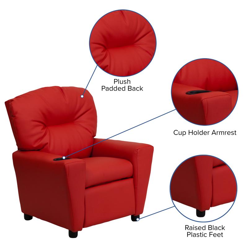 Red Vinyl Kids Recliner with Cup Holder