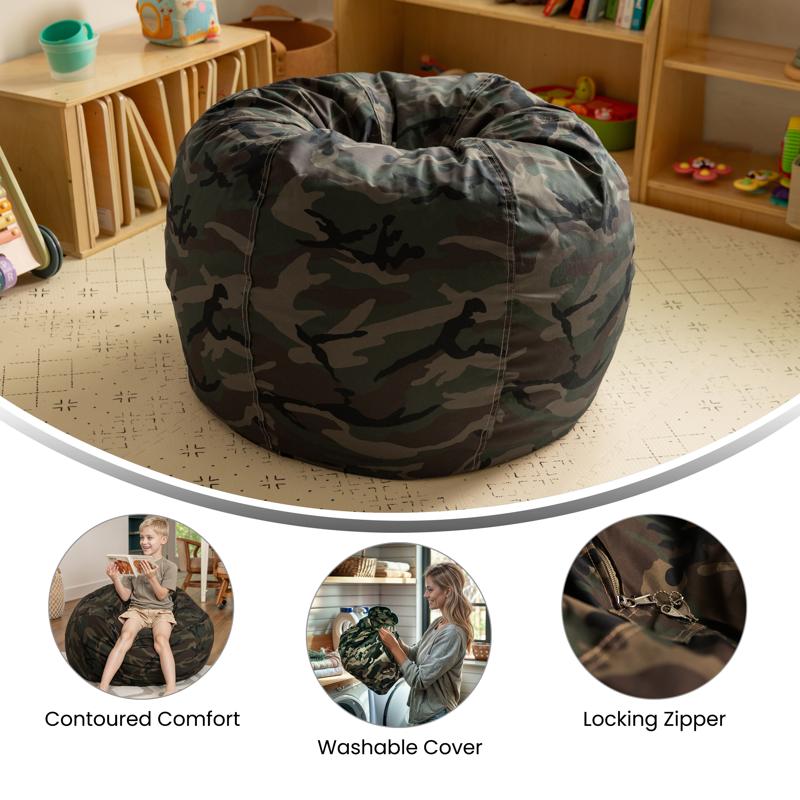 Camouflage Refillable Bean Bag Chair for Kids and Teens