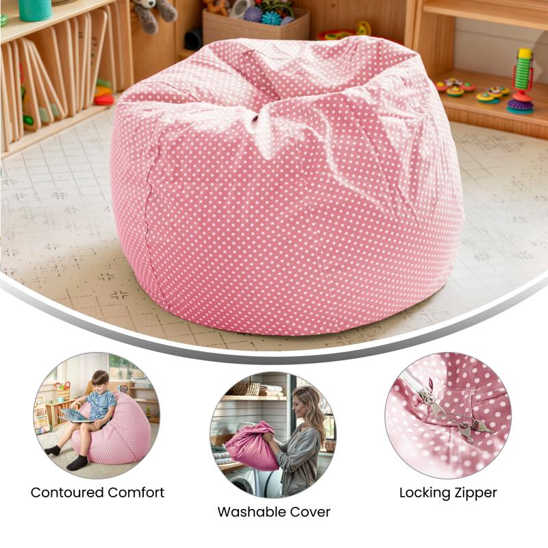 Light Pink Dot Refillable Bean Bag Chair for Kids and Teens