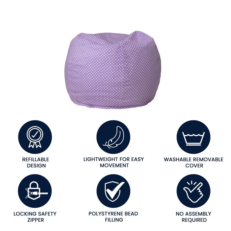 Lavender Dot Refillable Bean Bag Chair for Kids and Teens