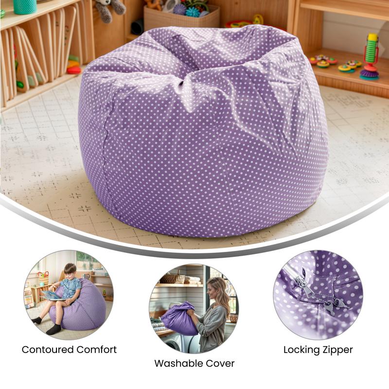 Lavender Dot Refillable Bean Bag Chair for Kids and Teens