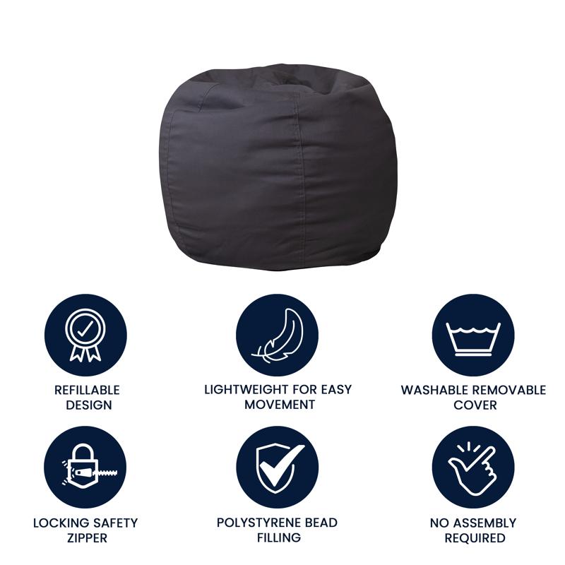 Solid Gray Refillable Bean Bag Chair for Kids and Teens
