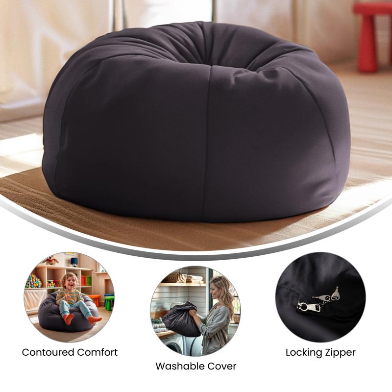 Solid Gray Refillable Bean Bag Chair for Kids and Teens