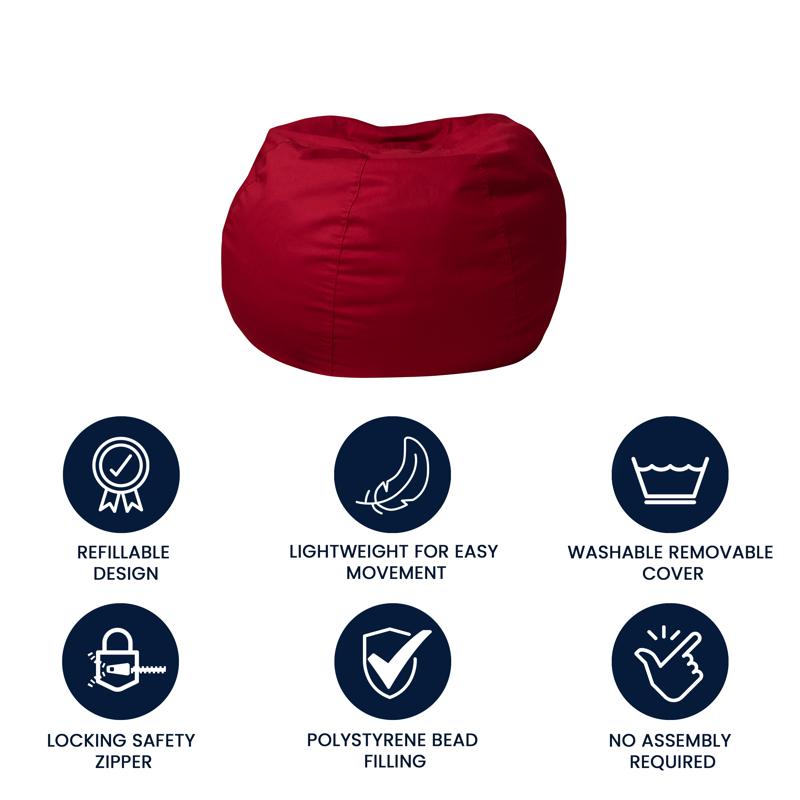 Solid Red Refillable Bean Bag Chair for Kids and Teens