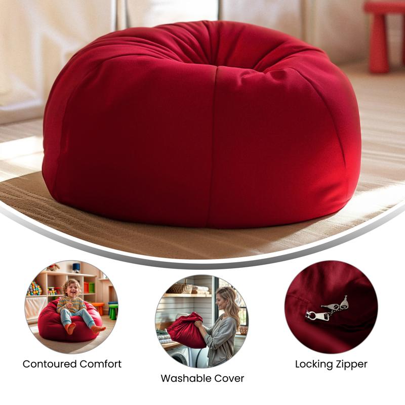 Solid Red Refillable Bean Bag Chair for Kids and Teens