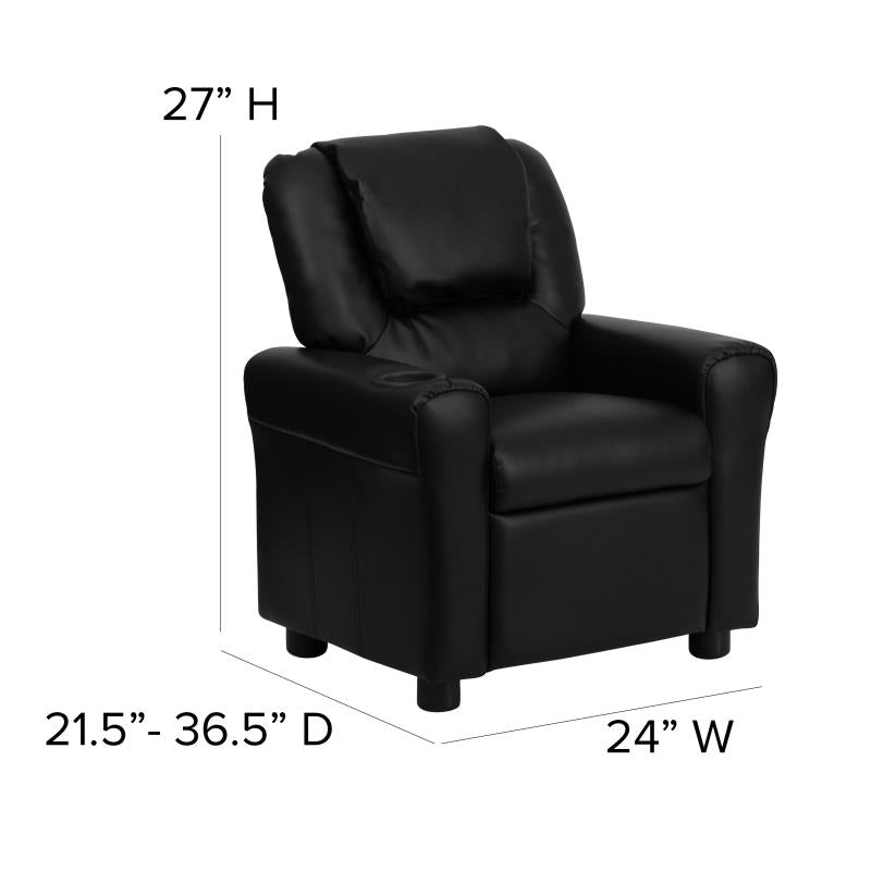 Black LeatherSoft Kids Recliner with Cup Holder and Headrest