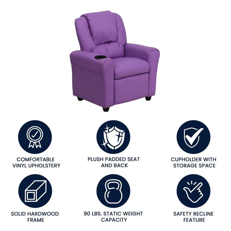 Lavender Vinyl Kids Recliner with Cup Holder and Headrest