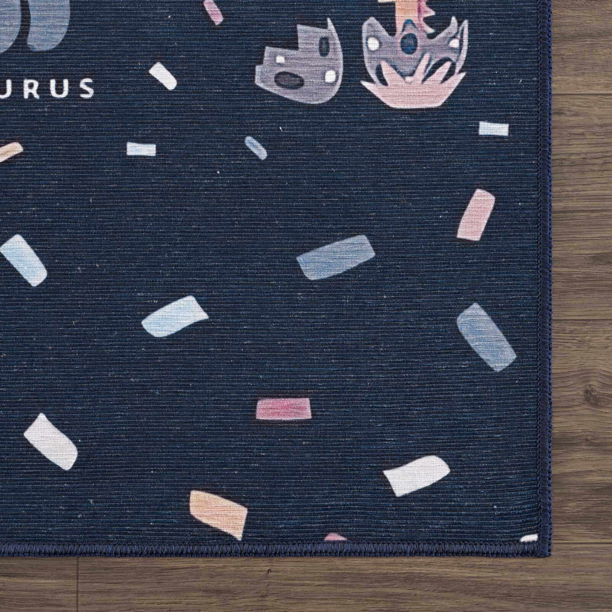 Milne Navy Dinosaur Washable Kids Rug