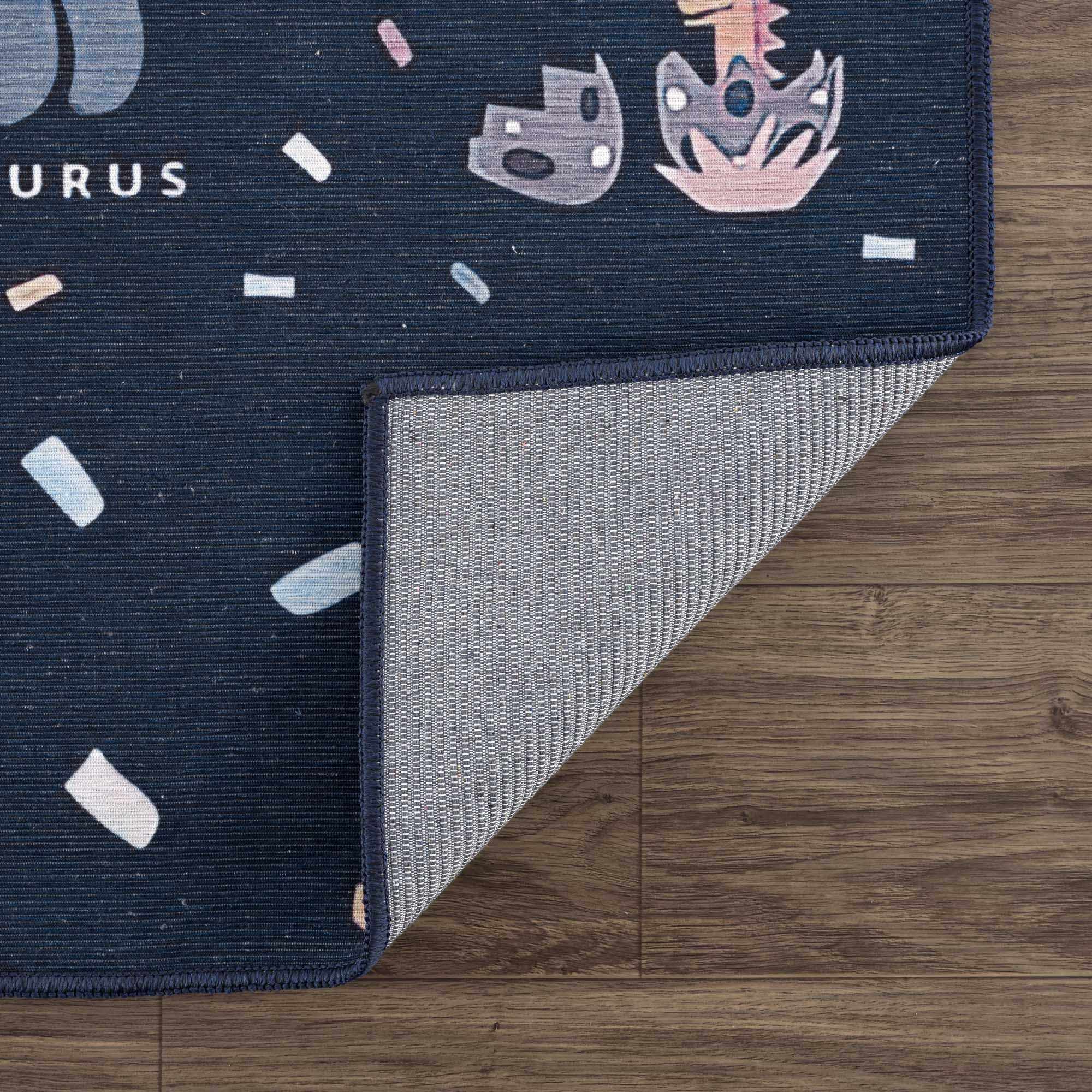 Milne Navy Dinosaur Washable Kids Rug