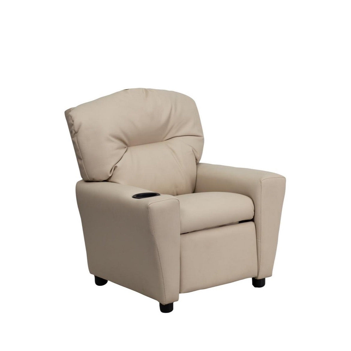 Beige Vinyl Kids Recliner with Cup Holder